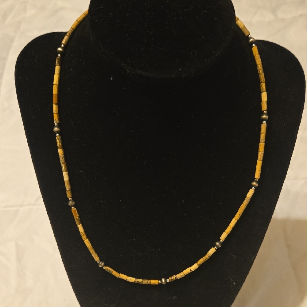 Native Made Picture Jasper and Navajo Pearl Beaded Necklace